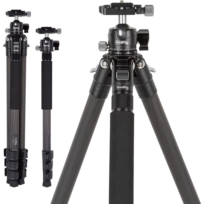 SMALLRIG Легкий компактний штатив з вуглецевого волокна з моноподом, 360° кульова голівка, швидкознімна платформа, навантаження до 12 кг – 4060