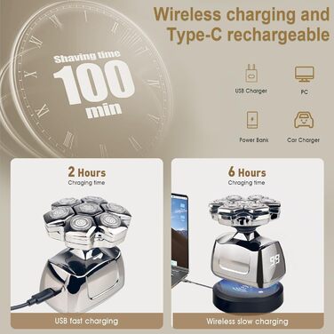 Telfun електробритва для лисих чоловіків, магнітна, знімна, водонепроникна, для вологого та сухого гоління, бездротова зарядка, все-в-одному