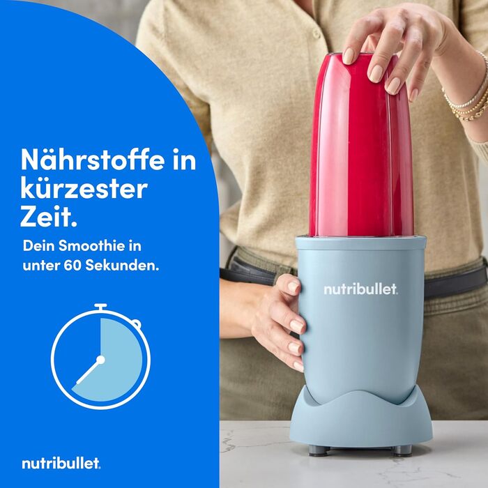 Nutribullet Pro 900 Блендер для смузі та коктейлів, 900 Вт, блакитно-сірий (NB904MASN) - професійний міксер для фруктів та овочів з швидким очищенням