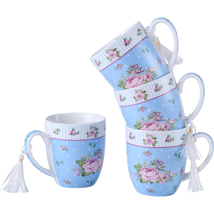 Набір чашок для кави London Boutique K414, 330 мл, рожевий, 4 шт. (Rose Blue), Porzellan, Vintage/Retro стиль