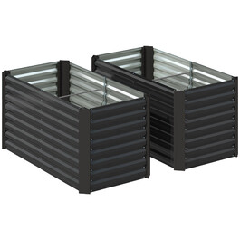 Набір з двох raised beds (високих грядок), ящики для вирощування рослин, поглиблені, металеві, 120 x 60 x 60 см, темно-сірі