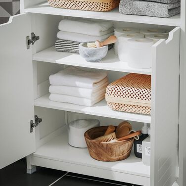 SoBuy BZR121-W Комод для ванної з 2 дверцятами, середній білий шафа 70x90x35 см, меблі для ванної, тумба у передпокій