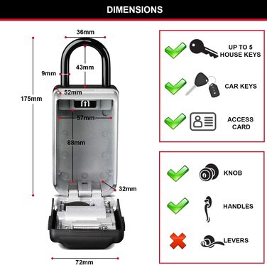 Сейф-контейнер для ключів Master Lock з настінним кріпленням, вуличний, з підсвічуванням кодових коліс, 12.6 x 7.2 x 5.2 см