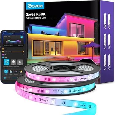 Govee LED-стрічка для вулиці 20м, RGBIC, водонепроникна IP65, керування Alexa/Google Assistant