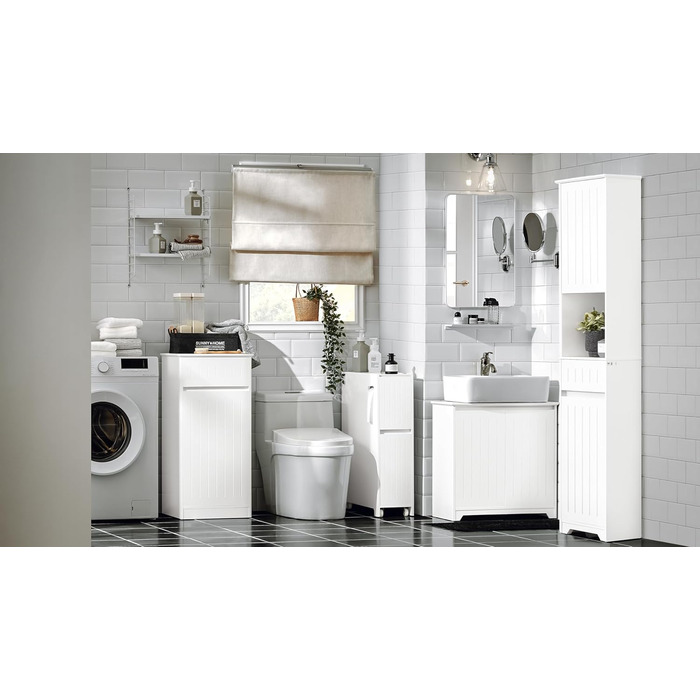 SoBuy BZR110-W шафа для білизни з висувним кошиком і шухлядою, білий, 40x86x39 см, меблі для ванної кімнати