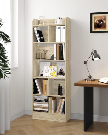 Стильний стелаж для книг Hzuaneri з 6 секціями, білий (Eichenbeige), 24 x 60 x 170 см | Для вітальні, офісу, спальні