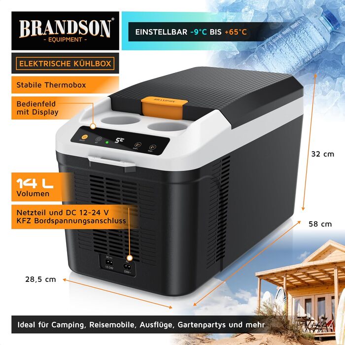 Електричний автохолодильник Brandson 10L (Cool Grey) – термобокс з функціями охолодження та підігріву (до 65°C), 230V/12V