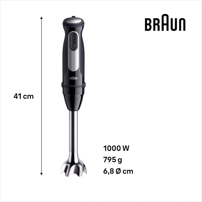 Блендер занурювальний Braun MultiQuick 5 MQ 50236 (білий, 1000 Вт) – з насадками, 21 швидкість, Turbo, нержавіюча сталь, EasyClick, SplashControl