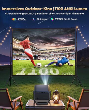 Smart Beamer 4K з Google TV та Bluetooth: LED проєктор для дому та вулиці з автофокусом, HDR10, WiFi, 360° обертання, підтримка HDMI
