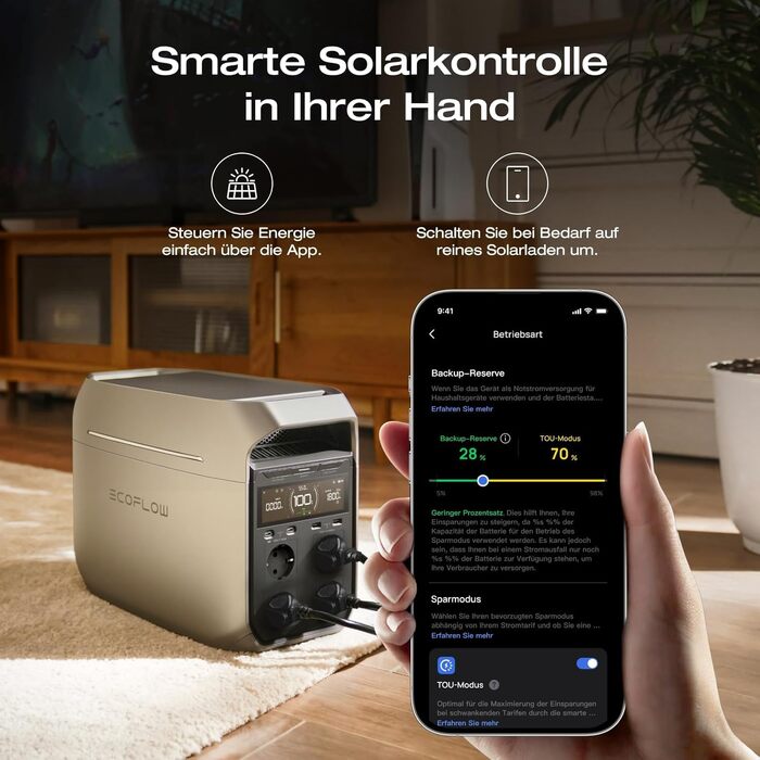 Портативна електростанція EcoFlow DELTA 3 Plus 1024 Вт·год, LiFePO4 акумулятор, 1800 Вт (пік 3600 Вт), сонячний генератор для кемпінгу та резервного живлення, швидка зарядка