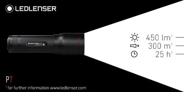 Ліхтарик Ledlenser P7 професійний LED, 450 лм, чорний, компактний, високопродуктивний, 1,5 В, 13x3,7 см