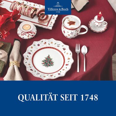 Сервіз для сніданку Villeroy & Boch Toy's Delight на 2 особи (6 предметів), білий/червоний. Преміум-посуд для святкування Різдва. Кераміка, білий/кольоровий.