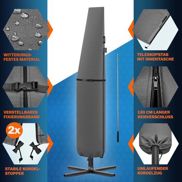 Чохол для парасолі KINGSLEEVE® захисний, зимовий, до 350 см, сірий для садових парасоль