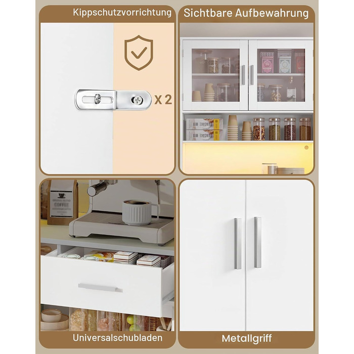 Кухонна шафа-буфет Hzuaneri з 2 шухлядами, висока пенал-шафа для кухні (40 x 80 x 190 см)