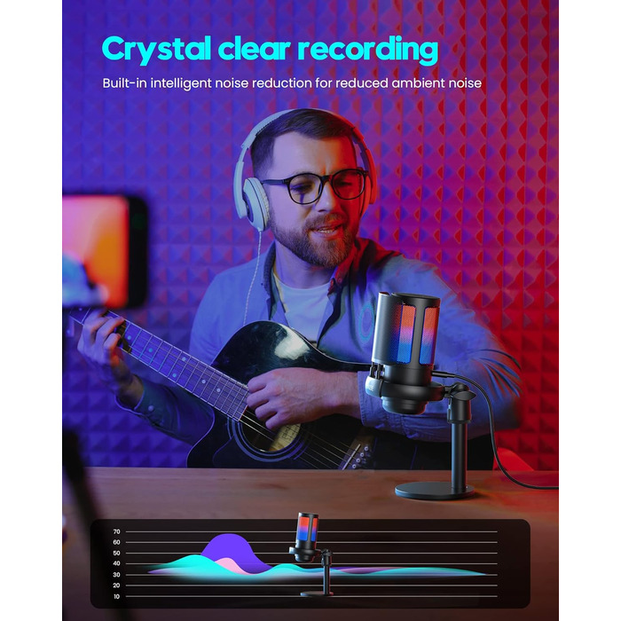 Ігровий мікрофон COCONISE RGB для ПК, стримінгу, подкастів, PS4, PS5, Mac. USB мікрофон з регулюванням гучності та 3.5 мм роз'ємом.