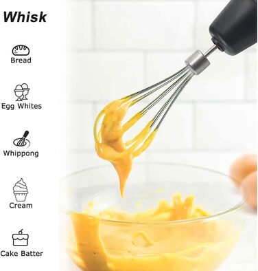 Ручний міксер Black+Decker BXHBA1200E, 1200 Вт, 20 швидкостей, турборежим, 4 леза з нержавіючої сталі, захист від бризок, легкий, ергономічний, повний комплект насадок