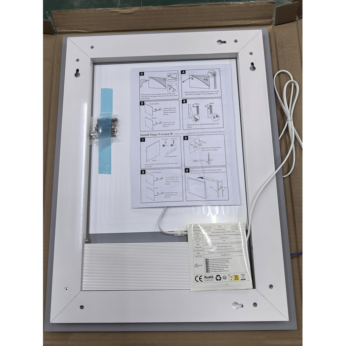 Дзеркало для ванної кімнати Luminorcrest з підсвічуванням, прямокутне 60 x 80 см, LED, 3 кольори, диммування, сенсорне управління, антизапар, CRI90+, загартоване скло, бокове та заднє підсвічування