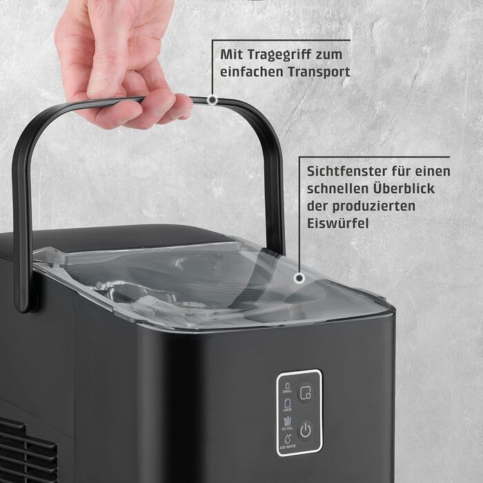 Льодогенератор Caso IceChef Compact: швидке виробництво льоду (12 кг/24 год), самоочищення, 1л резервуар, з лопаткою