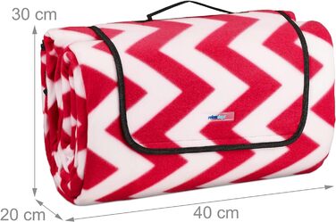 Пікнік-ковдра Relaxdays XXL 200x300 см, флісова, ізольована, з ручкою, м'яка пляжна ковдра з зигзагом, червоно-біла