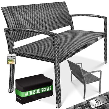 Садовий диван KESSER® з ротангу на 2 особи, вологостійкий, 125x62x90 см | Знімний чохол, ергономічні підлокітники, до 320 кг, антрацит