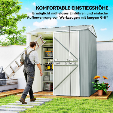 Металевий сарай Metall Gerätehaus 3,5 м², високий закривається на замок, з вентиляційним дахом, отворами для рукавичок, розміром 209 x 177 x 236 см