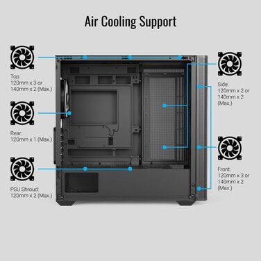 Корпус для ПК AeroCool D301A, ігровий Mid-Tower, оптимізований повітряний потік, дерев'яна Mesh-панель, 4 RGB-вентилятори, USB Type-C, сумісний з ASUS/MSI M-ATX, чорний