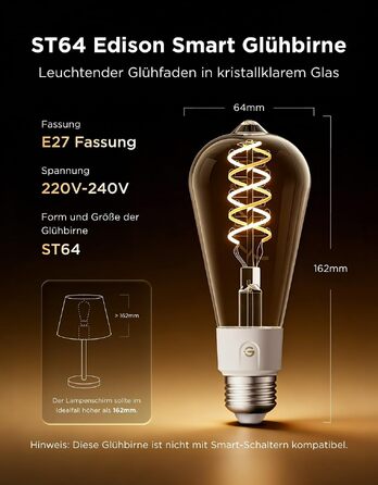 Розумна LED лампа Govee Smart Edison E27 RGBWW, 500лм, димнування, форма ST64, набір 2 шт