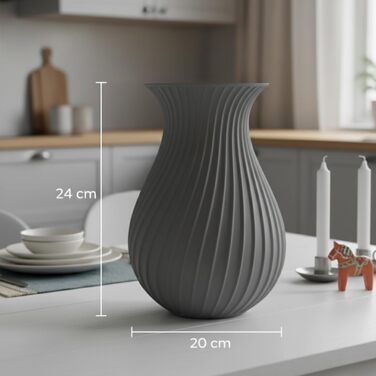 Ваза Moderne LYSA 24 см сіра - 3D друк PLA, декор для квітів (сухих та свіжих), вироблено в Німеччині, матова