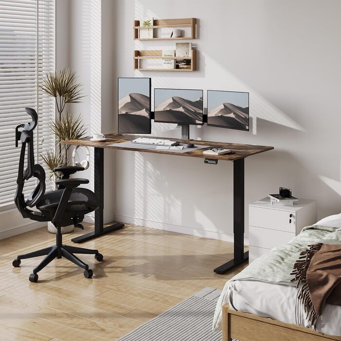 SANODESK Ергономічний електричний стіл 180x80 см, регульований письмовий стіл для роботи сидячи-стоячи з пам’яттю, комп’ютерний стіл, коричневий