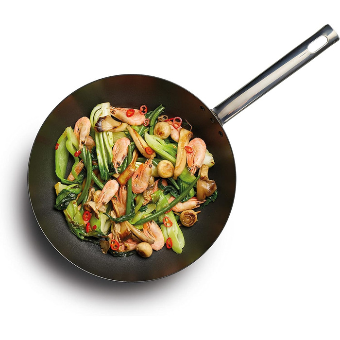 Wok MasterClass 30 см, 2 мм, вуглецева сталь, антипригарне покриття, сталевий ручка, для індукції, до 250°C