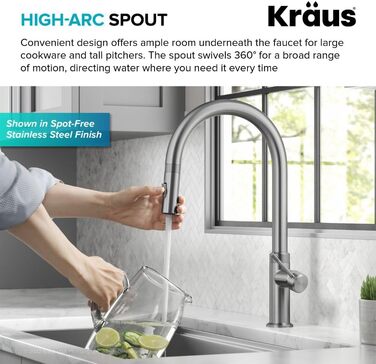 Змішувач кухонний Kraus KPF-3104SFS Oletto чорний матовий з витяжкою, 44 см