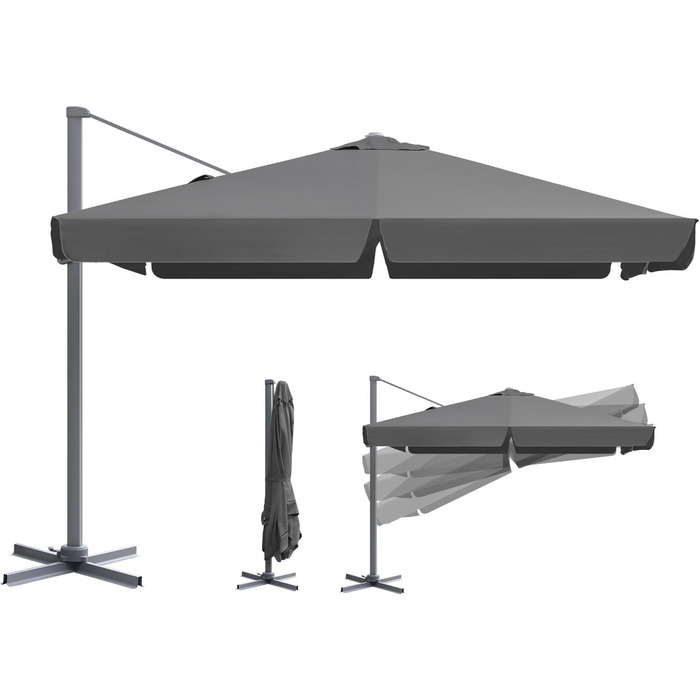Сонячна парасоля Sekey Alu 300x300 см, квадратна, з кривошипом, 360° обертанням, нахилом, педаллю, UV50+ захистом для саду і тераси