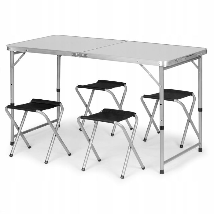 Туристичний стіл Bauerkraft 120x60x70 см, сірий, алюміній, стільниця МДФ