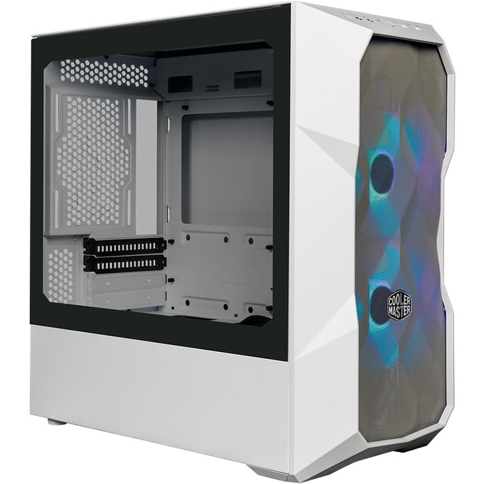 Корпус Cooler Master TD300 Mesh White Mini-Tower для Micro-ATX/Mini-ITX, білий, із сітчастою передньою панеллю для покращеного повітряного потоку, 2 ARGB-вентилятори 120 мм, бічна панель із загартованого скла, знімна верхня кришка, ARGB/PWM-хаб