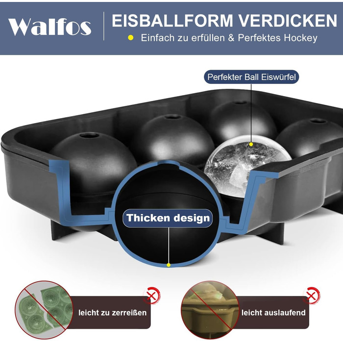 Контейнер для морозива Walfos 1.5л, 2 шт. з кришками, багаторазовий, для дому, зберігання в морозилці, силіконові, для йогурту та сорбету