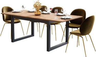Розсувний обідній стіл Newfurn 160-200 см, антрацит, дика дубова стільниця, вінтажний індустріальний стиль, для їдальні та кухні