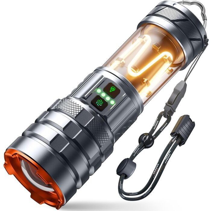 Потужний LED ліхтар 1 000 000 Люмен, акумуляторний тактичний ліхтар з зумом, 11 режимів світла, водонепроникний, сірий — для кемпінгу, outdoor та надзвичайних ситуацій