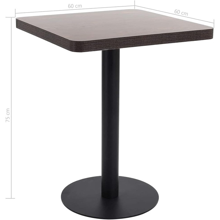 Барний стіл для 2 осіб VidaXL, 60x60 см, MDF, темно-коричневий та чорний