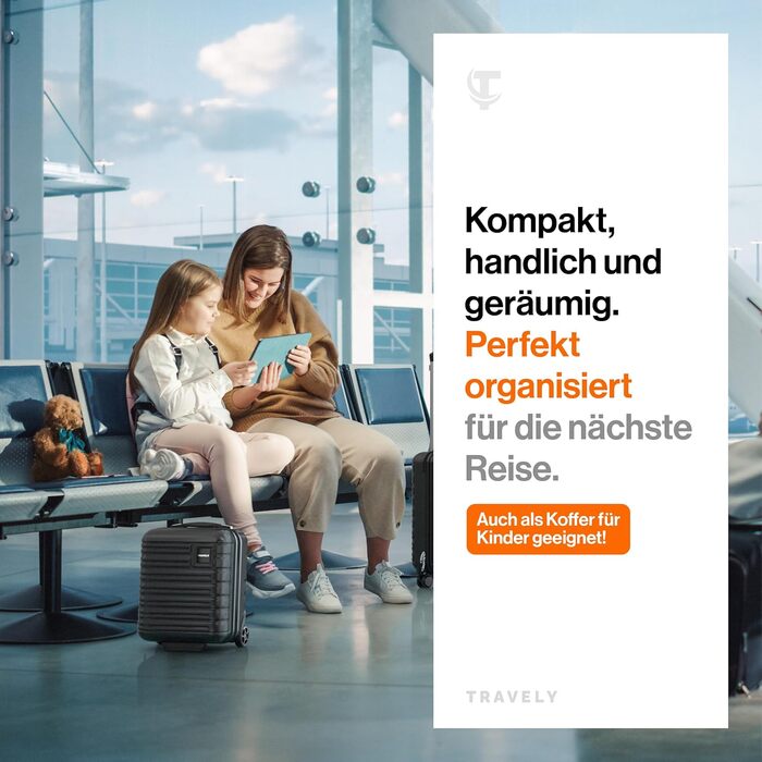 Travely Преміум ручна поклажа 40x30x20 см для Ryanair, Lufthansa, Eurowings, 36 л, валіза на колесах, чорна