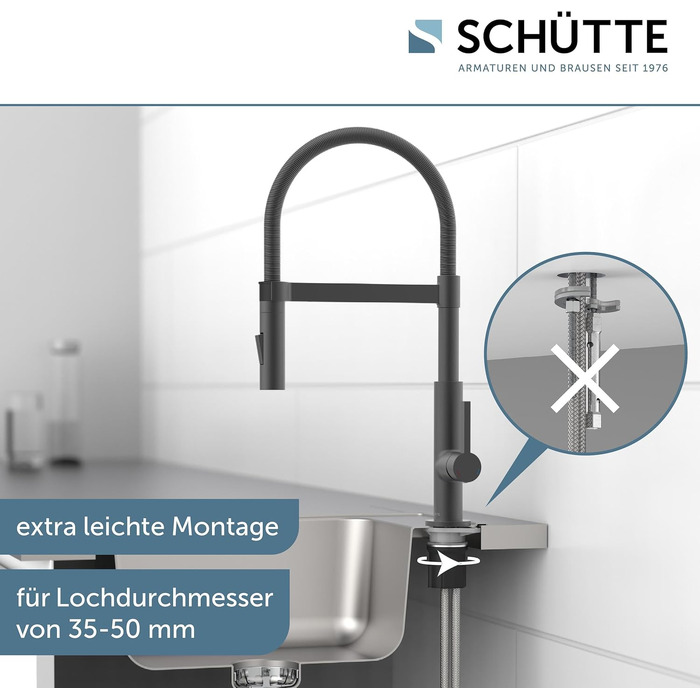 Змішувач кухонний SCHÜTTE Miami 79142 графіт, з висувним душем, одинарний важіль