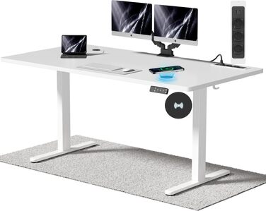 Електричний регульований стіл Airfish 160x80 см з бездротовою зарядкою та пам'яттю положень, білий