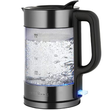 Скляний електрочайник ProfiCook PC WKS 1322, 1.7 л, 2200 Вт, підсвітка, корпус із нержавіючої сталі Dark-inox