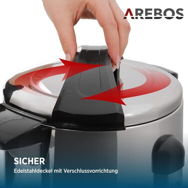 Електричний глінтвейнер Arebos 950 Вт | Диспенсер гарячих напоїв, 6.8 л | З піддоном, краном, термостатом та захистом від перегріву | Регулювання температури 30-110°C, сріблястий