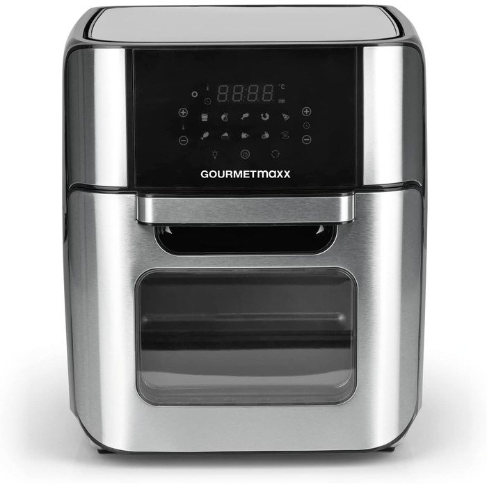 Електрична аерофритюрниця GOURMETmaxx 12 л, нержавіюча сталь, XXL, 1800 Вт, з таймером, сенсорним дисплеєм, 10 програм, для здорового приготування, чорна