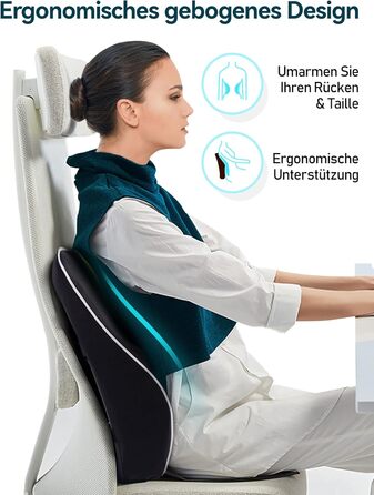 Ергономічна подушка для спини Travel Ease з пам'яттю форми, ортопедичне лордозне підтримувальне подушка для офісного та комп'ютерного стільця, антистатичний і гіпоалергенний чохол, чорна