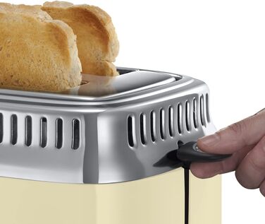 Тостер Russell Hobbs Retro 21680-56 нержавіюча сталь, 2 відділення, кремовий. З підставкою для булочок, 6 режимів, розморожування та підігрів, 1300 Вт