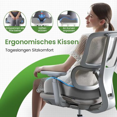 Подушка для сидіння з піни Memory Foam A-Pce: для офісного крісла, дому та авто, ергономічна, сіра