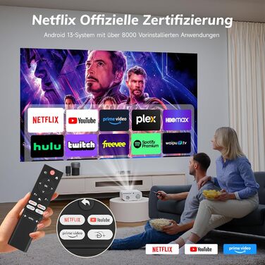 Smart-проектор Beamer 4K C12CNEW з автофокусом та автокоррекцією трапеції, Full HD 1080P, 28000 Люмен, WiFi, Bluetooth 5.2, для домашнього кінотеатру, сумісний з Netflix