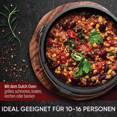 Набір Dutch Oven 4.5л: чавунний горщик для тушкування з ніжками, 2-в-1 кришкою, набором для чищення та рецептами. 30 років гарантії.