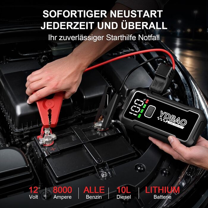 Бустер для автомобіля Starthilfe Powerbank 8000A 12V — Пусковий пристрій для автомобільного акумулятора (9188DE)